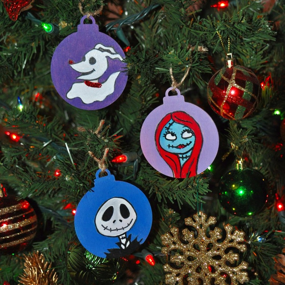Hand-painted Wood Slice Ornaments of The Nightmare before Christmas